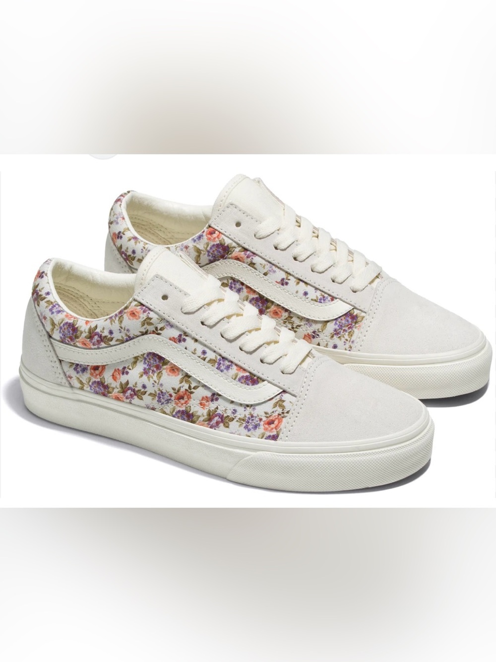 Vans Women’s Cream Floral Old Skool Sneakers with Pink & Purple Blooms